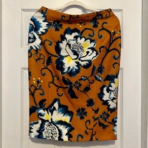 HM Midi Pencil Skirt in dirty orange with blue florals